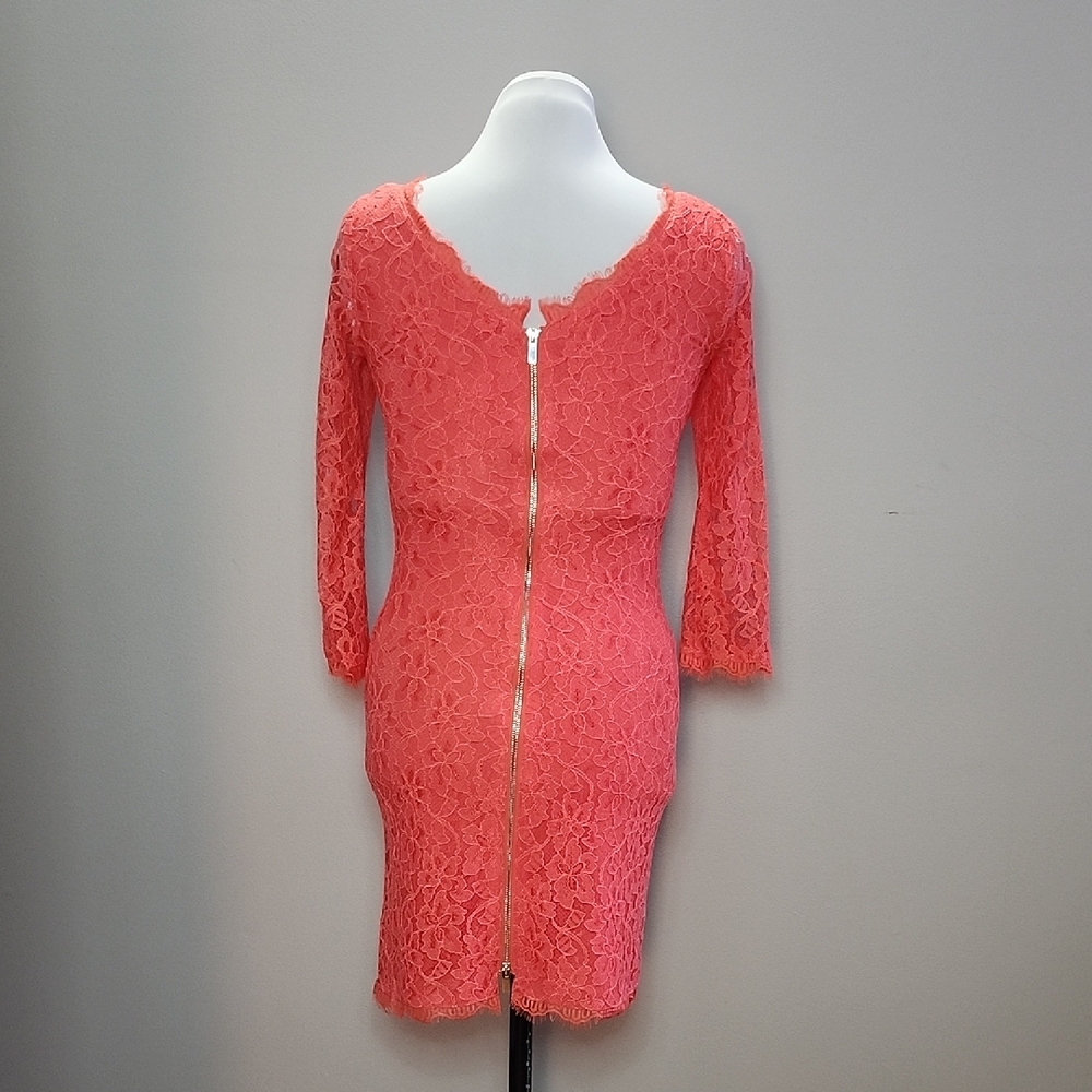 DIANE VON FURSTENBERG Zarita lace coral bodycon cocktail dress - Picture 4 of 16